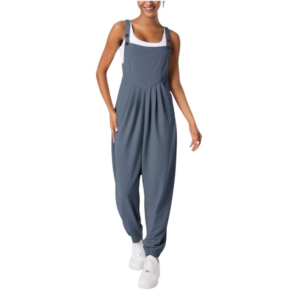 Halara Waffle Knit Overalls XS Blue Cloudful Air Jogger Bib Jumpsuit Pockets